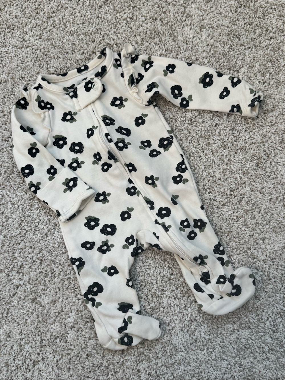 Carter's Cream Footed One-Piece with Black Floral Print